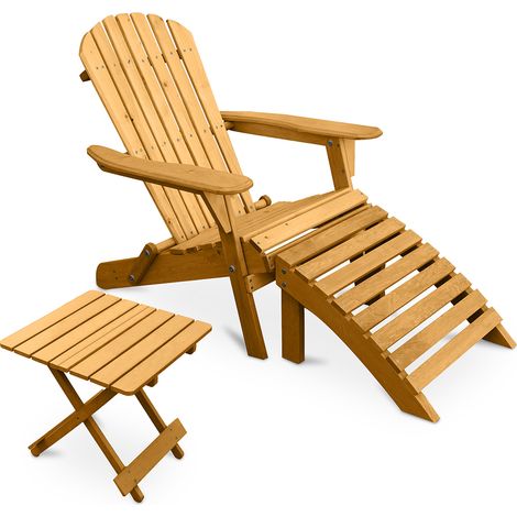 Pack Silla de Exterior  con Reposapiés y Mesa de Exterior y Jardín de Madera  - Alana