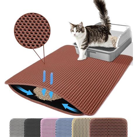 Cat litter mat, double layer, honeycomb, non-slip, waterproof and urine-proof, cat accessory, 5575 cm, brown (1/5)