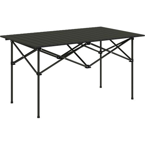 Two-Seater Portable Aluminium Table, with Roll-Up Tabletop and Bag - Black (1/5)