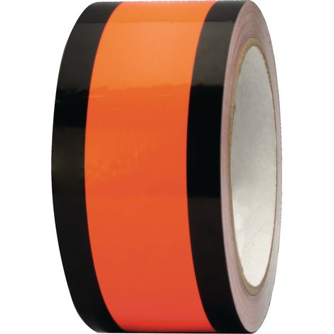 Ruban de couverture pour panneaux avec impression sans texte, 50 mm de large, 33 m de long, noir/orange (1/2)