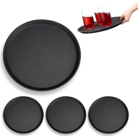 4 x Gastro Tablett, rutschfeste Oberfläche, hoher Rand, Kellnertablett für Café, Bar, Restaurant, Ø 35 cm, schwarz (1/5)