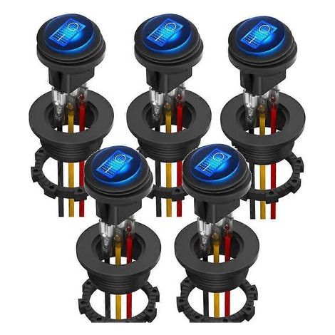 Interrupteur à bascule rond étanche (lot de 5) avec boîtier, LED bleue, 12 V, SPST, 3 broches, témoin lumineux marche/arrêt (1/5)