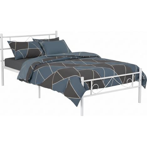 FurnitureR Cadre de lit simple en métal, cadre élégant avec tête et pied de lit décorés, robuste et facile à assembler, pour chambre à coucher, studio, appartement, adapté à un matelas de 90 x 190 cm, (1/5)