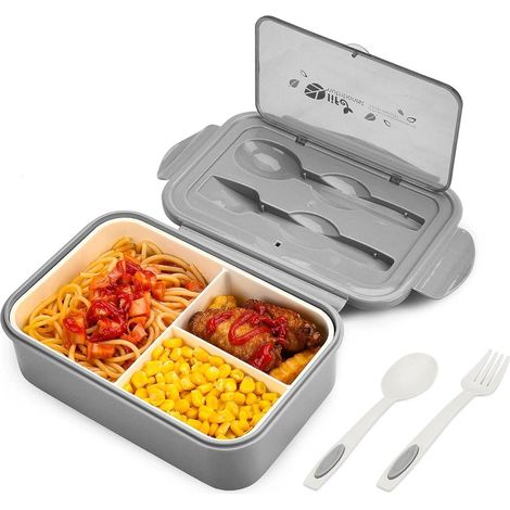Lunchbox Bento Box Brotdose 3 Fächer Besteck Auslaufsicher Grau (1/5)