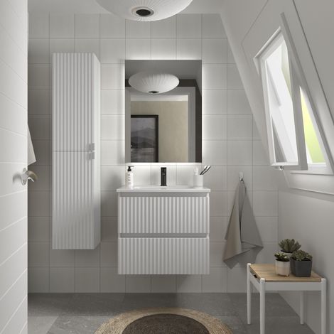 Mueble de Baño KIRA 70cm Blanco Mate 2 cajones Lavabo 1 poza Porcelana (1/4)