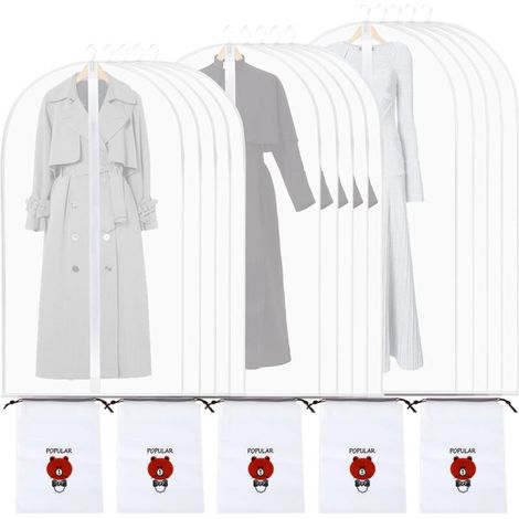 Housse Vetements à Suspendre PEVA Housse de Protection Housse VetementHousse de Rangement avec 5PCS Sac à Cordon Housses de Vêtement Semi-translucide(60x100cm5PCS+60x120cm5PCS+60x140cm5PCS) (1/5)