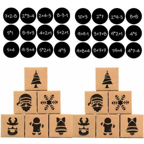 Adventskalender zum Befüllen 24er Set mit Zahlenaufklebern, Kraftpapierboxen für Weihnachten