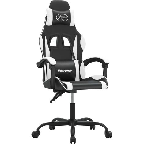 Chaise de jeu Chaise de Gaming pivotante Noir et blanc Similicuir (1/5)