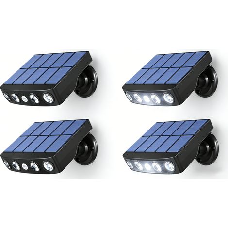Lot de 4 Lampe Projecteur Solaire Extérieur Étanche Blanc Chaud Fausse Caméra Détecteur de Mouvement Panneau à Recharge Rapidenoir (1/2)
