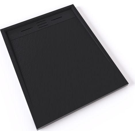 HIEMAL Receveur de douche 80 x 100 cm résine Noir aspect ardoise + bonde incluse - Salle de bain