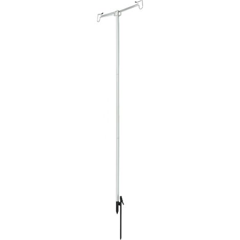 Support de lampe de camping pliable en métal argenté avec double crochet rétractable et crochets pour lampe, style rétro, idéal pour les pique-niques et la randonnée. (1/5)