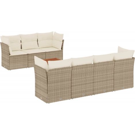 Set de sofás de jardín y cojines 8 piezas ratán sintético beige vidaXL (1/5)