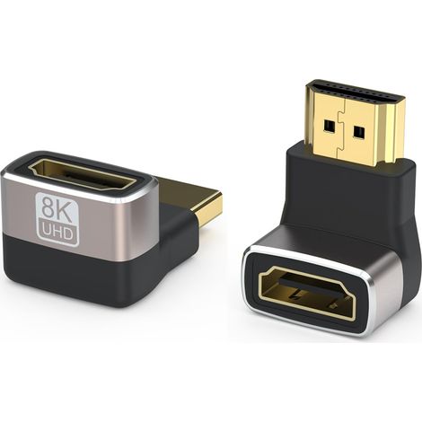 2 Pièces Adaptateur Coudé HDMI 2.1 Double Plaqué Or 90°/270° Rallonge HDMI Male/Femelle 48 Gbps, 8K@60Hz Et 4K@120Hz, Connecteur Angle Droit pour TV, Laptop, Moniteur Câble Coudé Compatible (1/5)