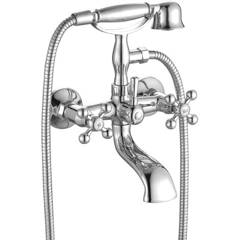 Wandmontierte Badewannenarmatur mit Retro-Duschfunktion, Stilo Chrom