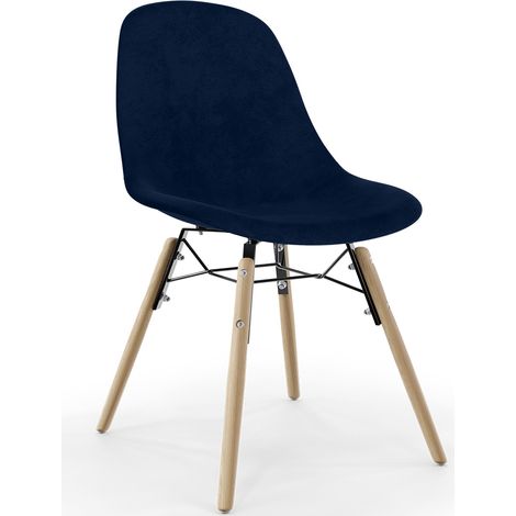 Sedia da Pranzo in Velluto - Design Scandinavo e Gambe in Legno - Skögur Blu scuro (1/5)