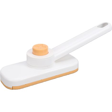 Mini balai à franges à linge interchangeable avec tête rotative à 360° et poignée à clip, idéal pour bureau, comptoir, cuisine et usage domestique. Blanc et jaune. (1/5)