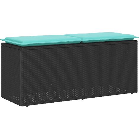 Banc de jardin avec coussin noir 110x40x44 cm résine tressée (1/5)