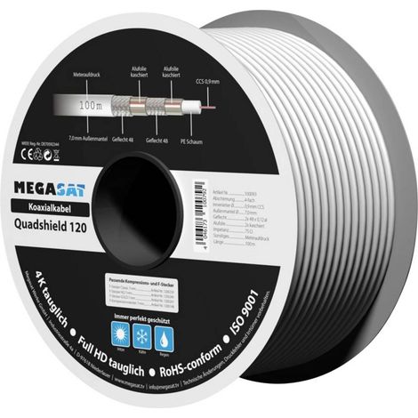 MegaSat 100093 Cavo coassiale Diam. est.: 7.0 mm Bianco 100 m