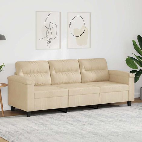 Canapé-Sofa à 3 places Crème 180 cm Tissu microfibre (1/5)