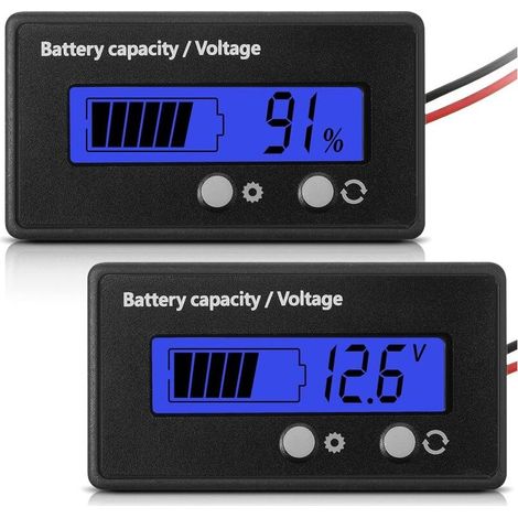 DC 12V 24V 36V 48V 60V 72V 84V Battery Meter with Alarm, Advanced Setting and Switch Key, Lead Acid Battery Capacity Voltage Indicator and Battery Indicator (Blue) (1/5)