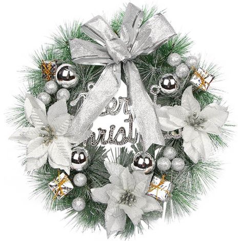 Guirlande De Noël - Couronne Artificielle 30 Cm Avec Nœud Et Décorations Festives - Pour Porte D'Entrée Intérieur Extérieur - 1 Pièce (1/5)