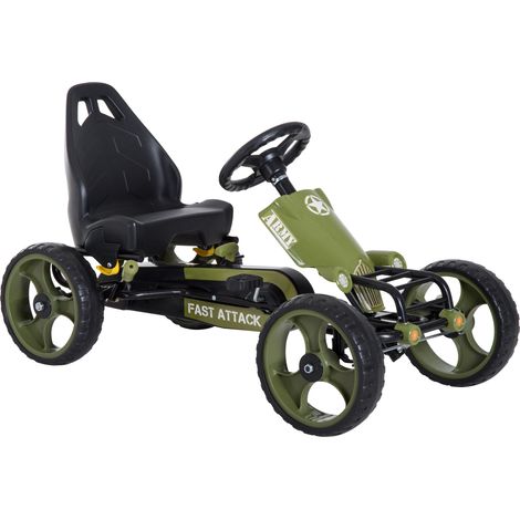 Go-kart enfant avec frein à main, voiture à pédales réglable, véhicule pour enfants, pour âges 3+ et plus, vert, 105 x 54 x 61 cm (1/5)