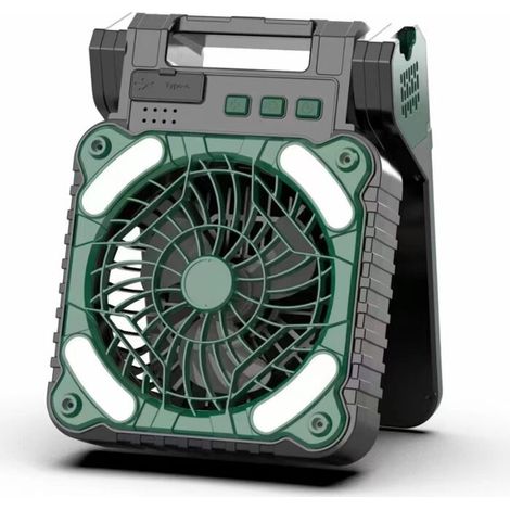 Ventilador solar, recargable de 5200 mAh, de pie con LED, temporizador, 4 velocidades, potente ventilador para camping, apto para uso interior y exterior.