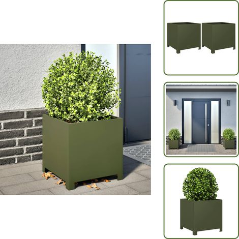 vidaXL Pflanzkübel 2 Stk. Olivgrün 40x40x40 Stahl (1/5)