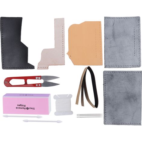Material Package Set Leather Bear‑Shaped DIY Semi‑Finished Bag for Wallet Card Bag SublimationGlossy Black (1/5)