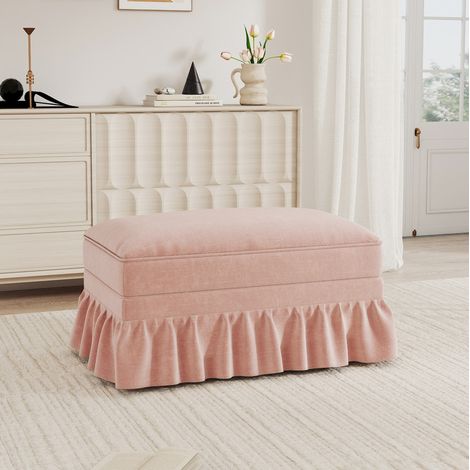 Sofa mit abnehmbarem Rüschenrock, segmentierter Lehne, Chenille, Rosa (1/5)