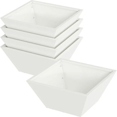 Lot de 5 cache-pots trapézoïdaux design moderne jardin terrasse 35 x 35 x 15 cm en acier blanc (1/4)