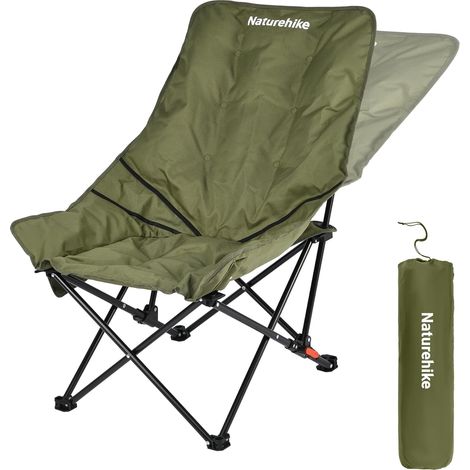 Chaises de camping pour adultes - Portable - Dossier haut - Pliable - Confortable - Rembourré - 3 cm - Charge maximale : 120 kg - Réglable - Vert (1/5)