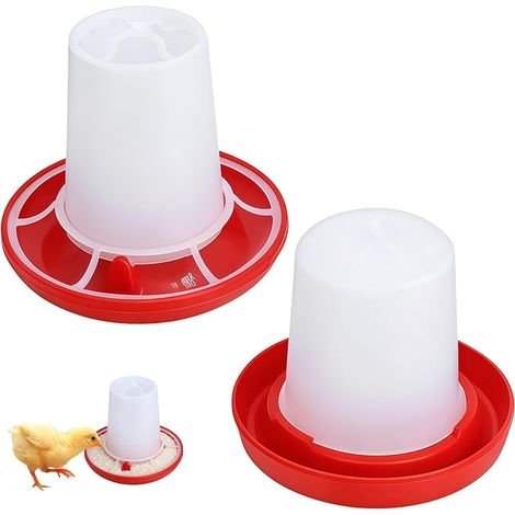 Mangeoire et Abreuvoir Poules, Distributeur Eau Alimentation Volaille Solution pour organiser l'eau et la nourriture, adaptée aux espaces extérieurs et aux soins quotidiens des volailles (1/2)