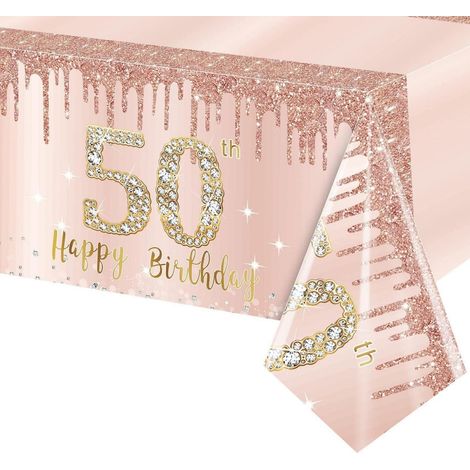 Tischdecke 50. Geburtstag Roségold 137x274 cm für Damen, Party Deko