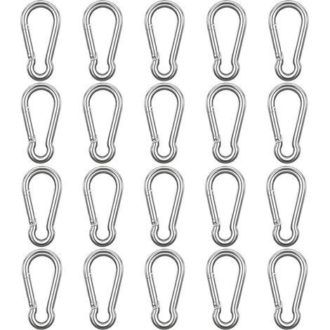 Federbelasteter Karabiner M6 aus Edelstahl (20er-Pack) – 6 cm – Vielseitiger Karabinerhaken für drinnen und draußen, z. B. für Schlüsselringe, Camping, Angeln und Wandern (1/4)