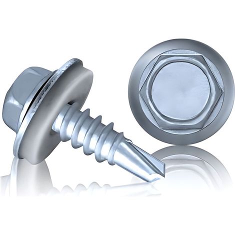 GOEBEL - 250 x Vis Autoforeuse-Tête Hexagonale 5,5 x 50 mm Acier inoxydable A2 Revêtement argenté GOEBEL GL - EPDM Disque DIN7504 K - 8890055500 (1/4)