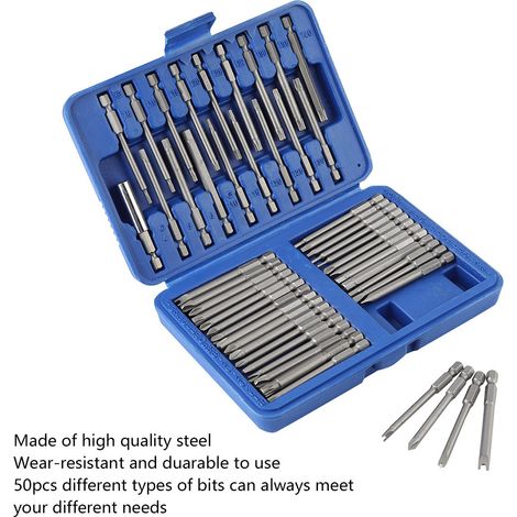 Kit de 50 embouts de tournevis électrique en acier (plat, cruciforme, en U, hexagonal, douille) pour outil rotatif (1/5)
