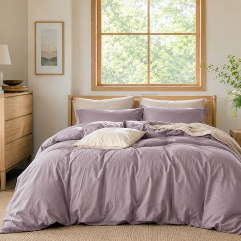 Parure de lit en coton 135 x 200 cm - Violet taro - Avec 1 housse de couette 135 x 200 cm et 1 taie d'oreiller 80 x 80 cm - Avec fermeture éclair (1/5)