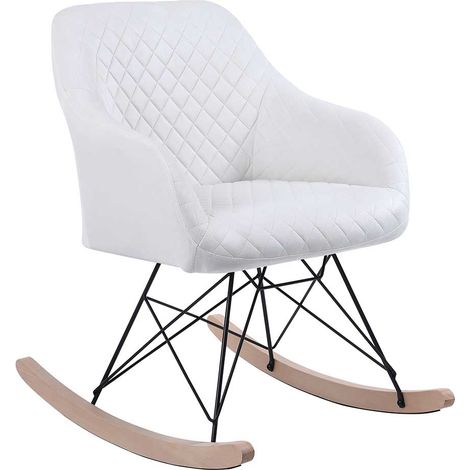 Poltrona Sedia Dondolo Relax Base Slitta Scandinavo Imbottita Design Unic Crema (1/5)