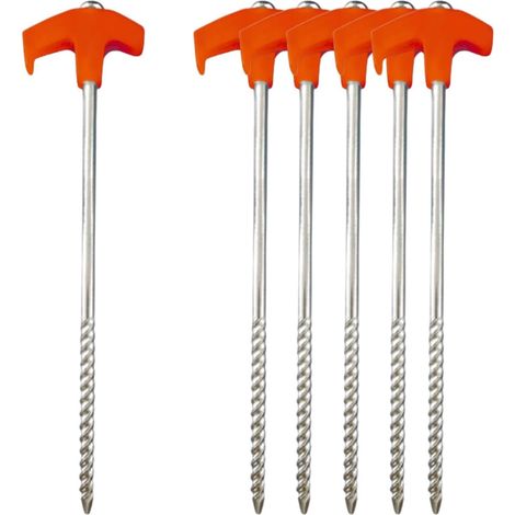 6 piquets de tente, piquets en acier avec filetage et supports de corde pour le camping et l'extérieur, piquets pour sol dur, forêt, herbe, prairie, piquets de tente robustes et durables (1/5)