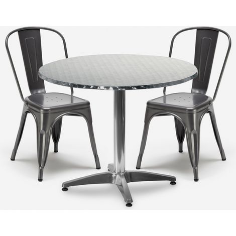 set 2 sedie acciaio design industriale tavolo rotondo 70cm factotum (1/5)