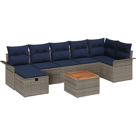 Garden Sofa Set with Cushion 8 pcs Grey Poly Rattan vidaXL