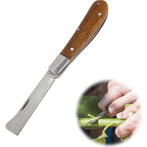 Couteau de jardin pliant avec manche en bois en acier inoxydable – Idéal pour le greffage et la récolte