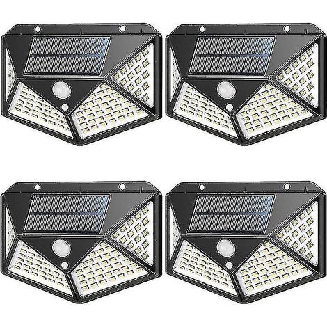 Lot de 4 lampes solaires d'extérieur à 100 LED, avec détecteur de mouvement et projecteur solaire sans fil.