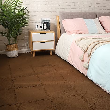 Tapis de jeu en mousse pour enfants, 30 x 30x1cm, 12 pièces, tapis de jeu carrés en mousse emboîtables, marron (1/5)