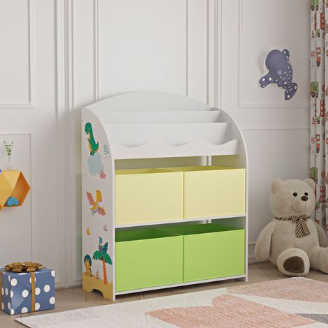 Estantería Infantil Orust con motivos aglomerado 98x83x30 cm - Motivo Dinosaurio Verde/Amarillo [en.casa]