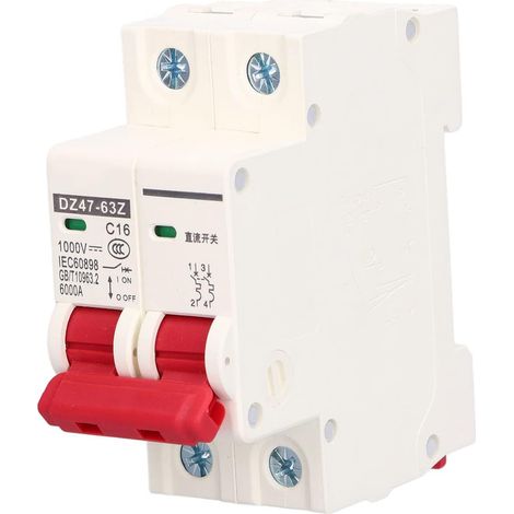 Disjoncteur, DC 1000V 16A 2P Basse Tension 6000A Pouvoir de Coupure Montage sur Rail DIN (1/5)
