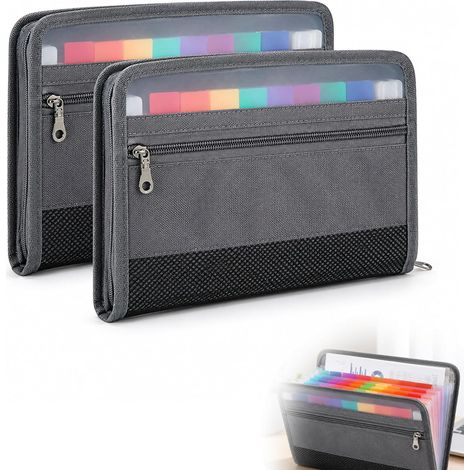 2 Pièces Trieur à Compartiments A6, Trieur Document avec Fermeture éclair, 13 Compartiments Colorés Trieur A6 Extensible, Organiseur Document Administratifs Portable, pour Chèque, Facture, Reçu (1/5)