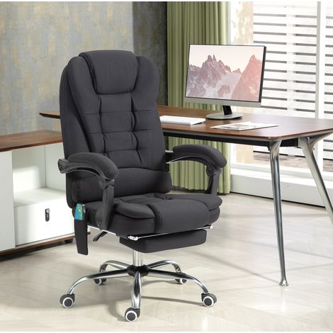 Chaise de bureau 65x70x111-119 cm noire en tissu avec massage, chauffage, repose-pieds et dossier inclinable (1/3)