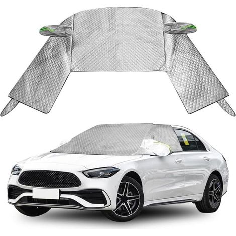 Housse de pare-brise de voiture pour berline 2 portes 3 boîtes Berline, pare-soleil de fenêtre avant avec housse de rétroviseur latéral, protection contre la neige et le gel (argent, Sedan) (1/5)